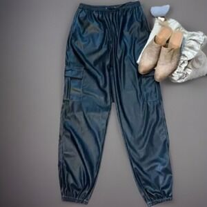 NWT‎ Noisy May Luke Kirby Faux Leather Cargo Pants Black Womens Size XS  *95